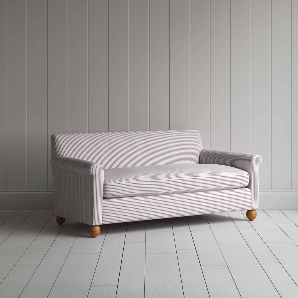  Idler 3 Seater Sofa in Ticking Cotton, Berry - Nicola Harding 