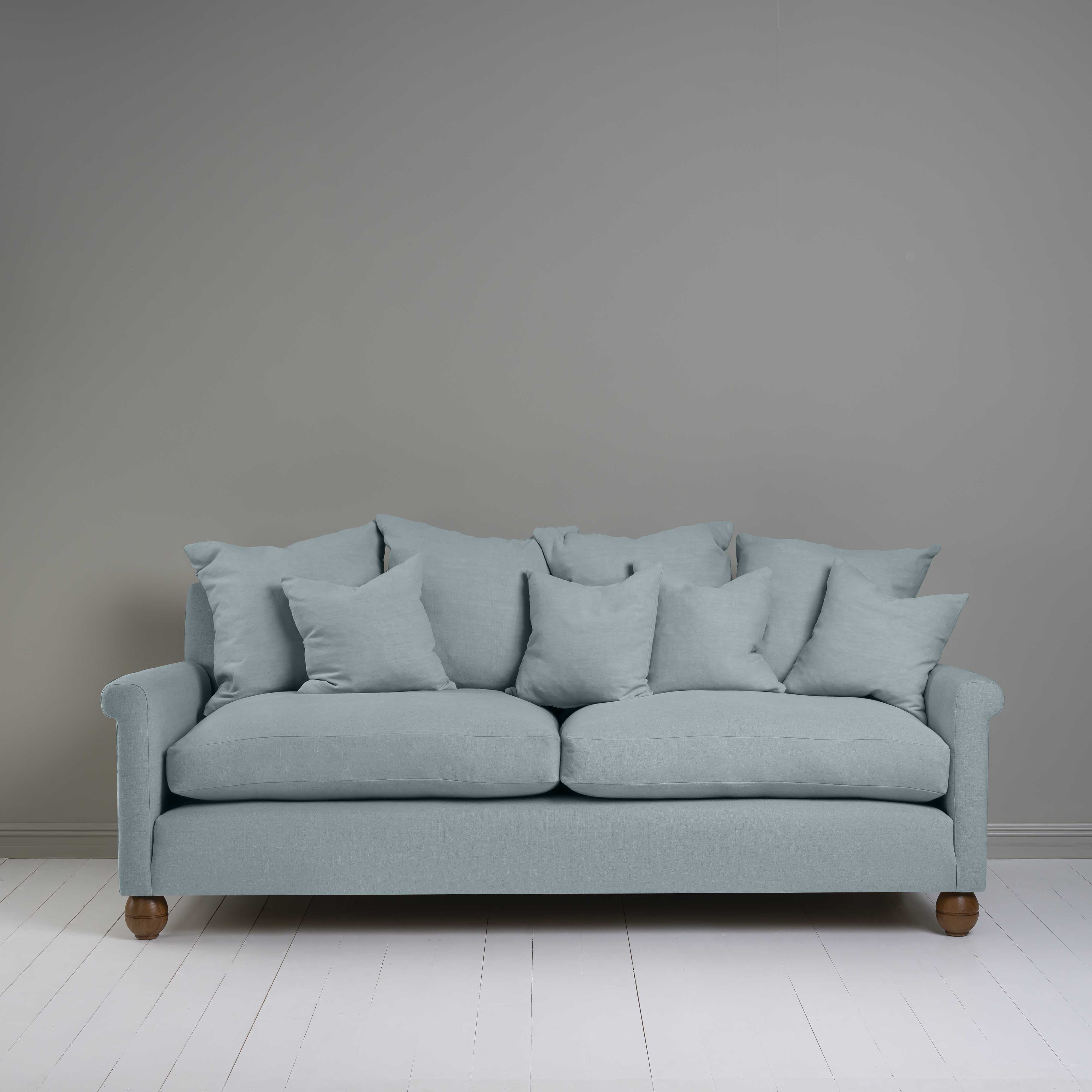  Idler 4 seater sofa in Laidback Linen Cerulean, With Multiple Matching Cushions - Nicola Harding & Co. 