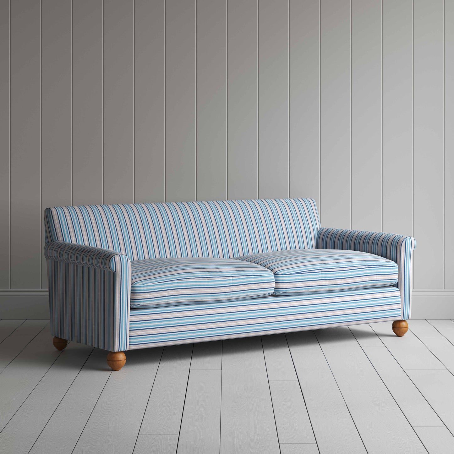 Idler 4 Seater Sofa in Slow Lane Cotton Linen, Blue - Nicola Harding