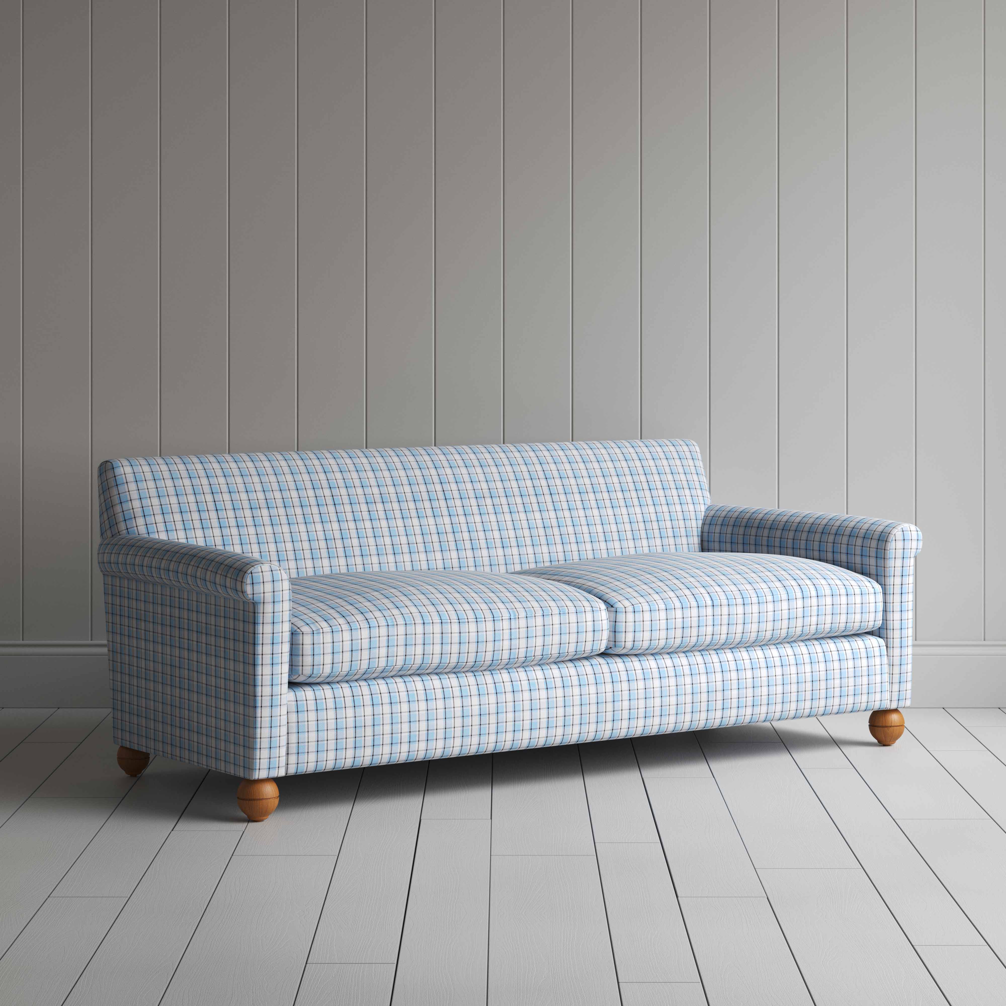  Idler 4 Seater Sofa in Square Deal Cotton, Blue Brown - Nicola Harding 