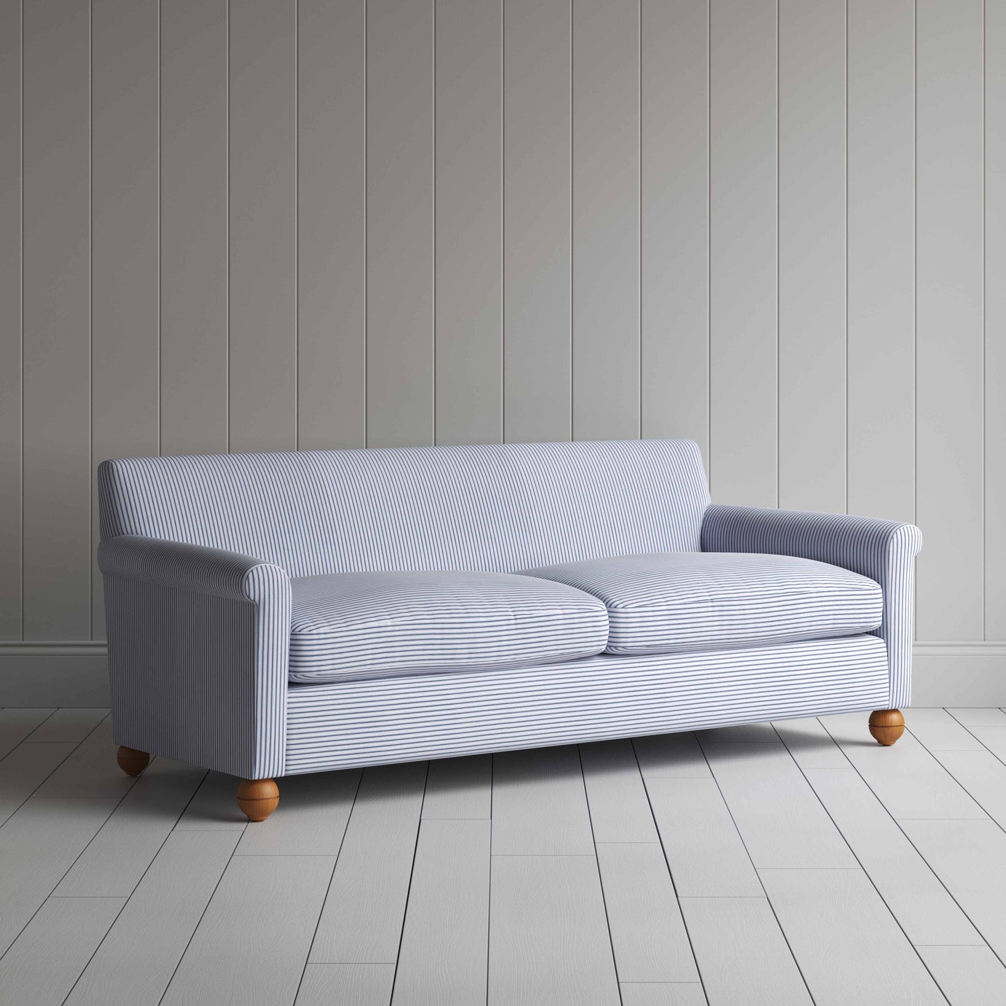 Idler 4 Seater Sofa in Ticking Cotton, Aqua Brown - Nicola Harding