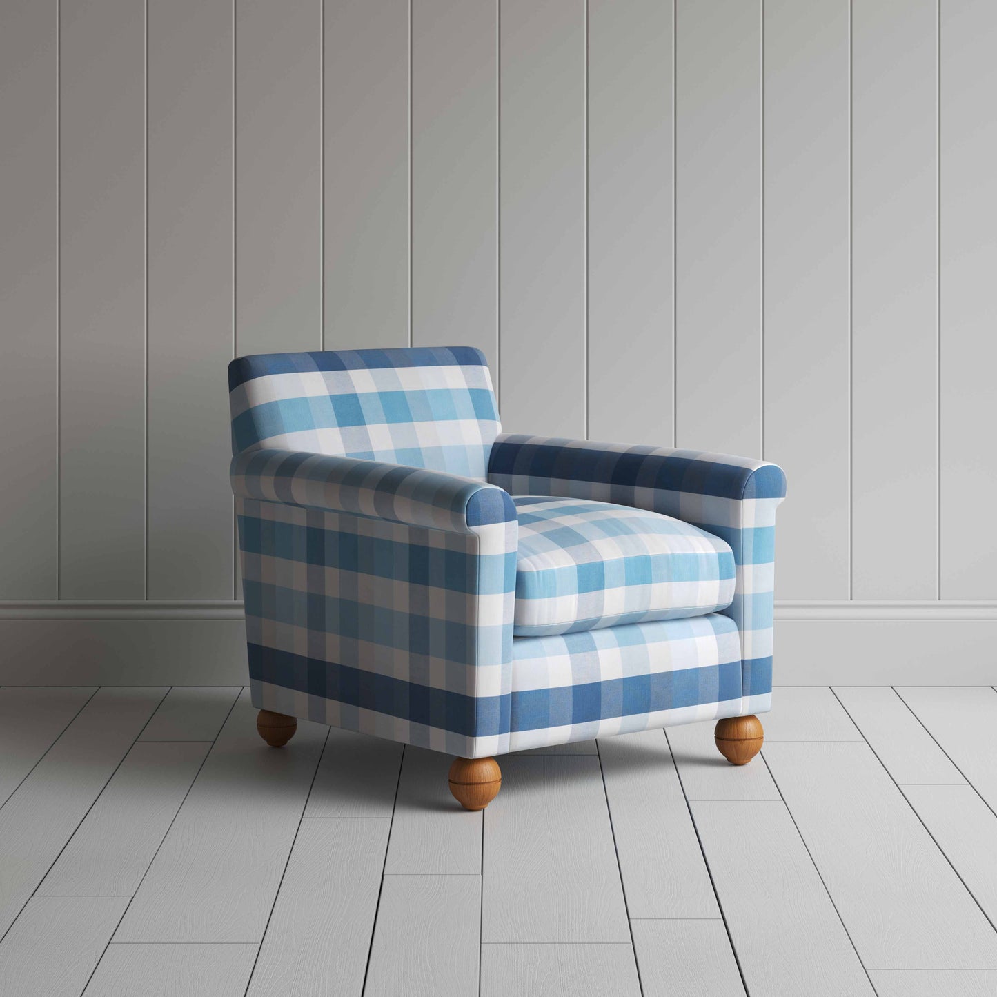 Idler Armchair in Checkmate Cotton, Blue