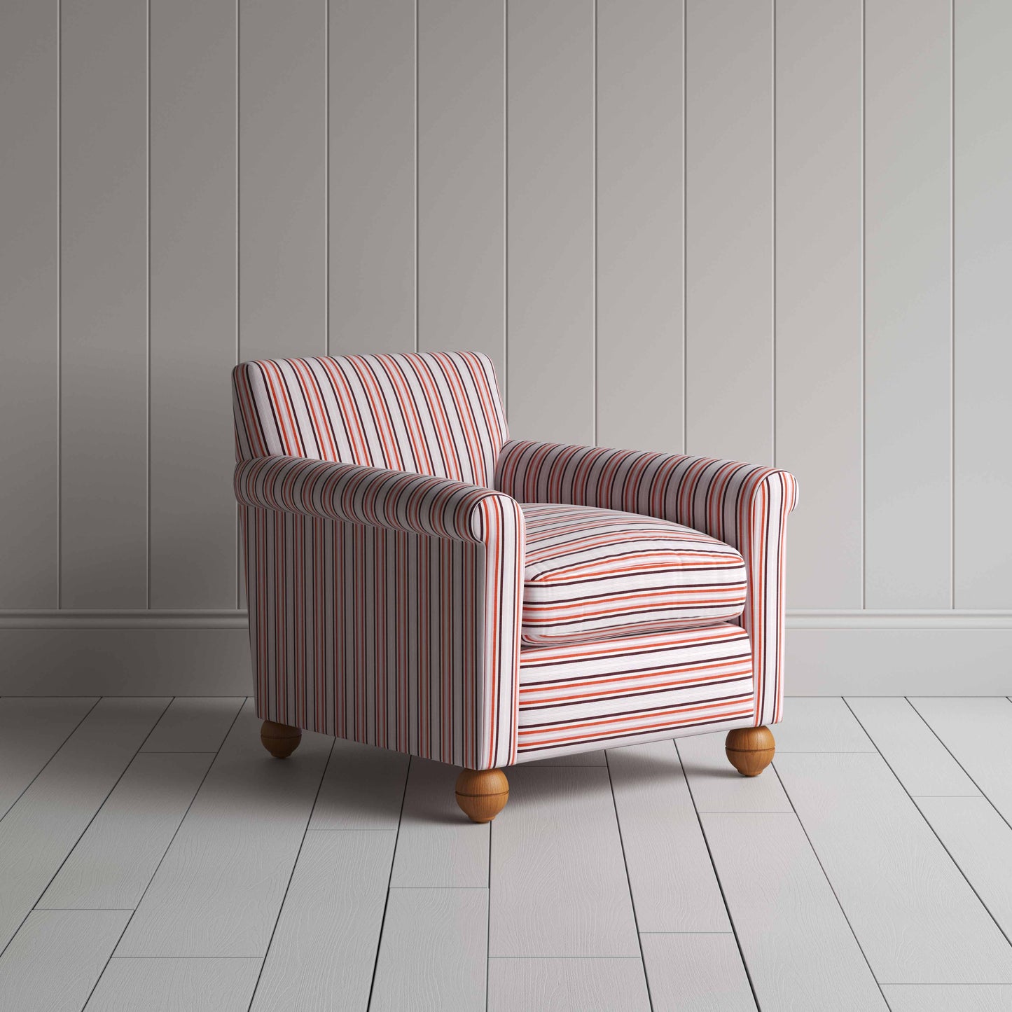 Idler Armchair in Slow Lane Cotton Linen, Berry - Nicola Harding