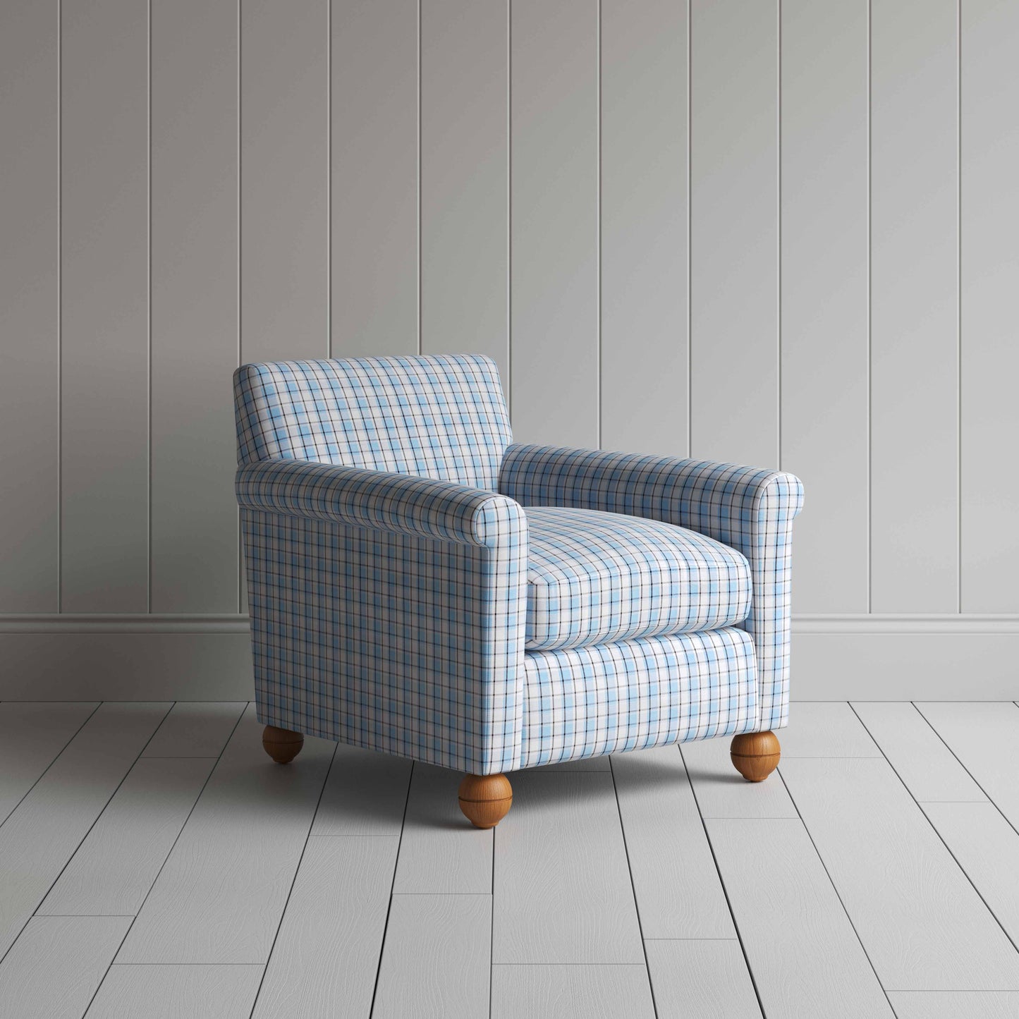 Idler Armchair in Square Deal Cotton, Blue Brown