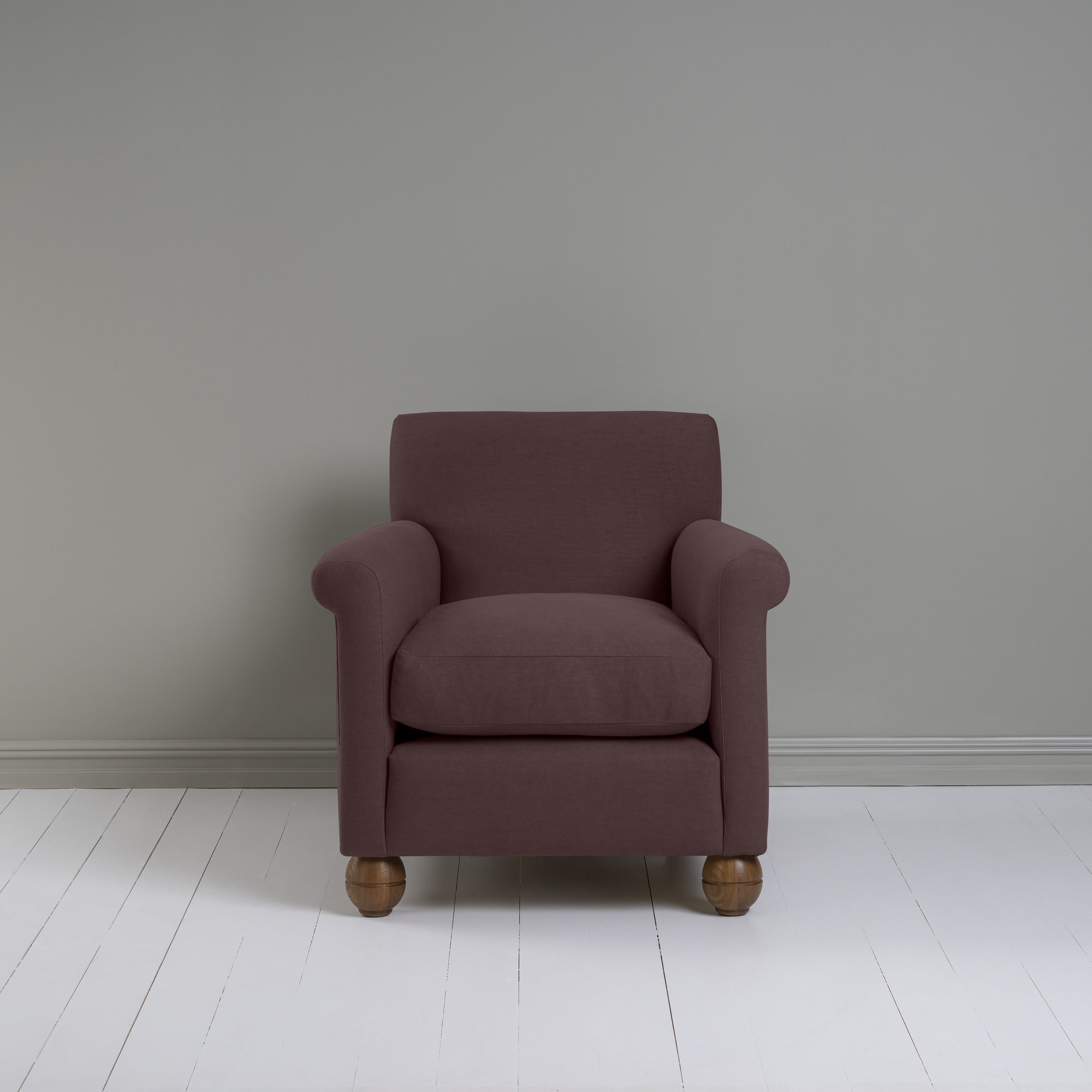  Idler Armchair in Laidback Linen Damson Front View - By NiX 