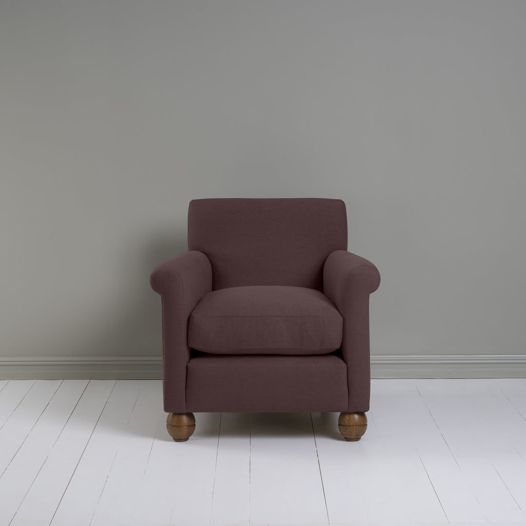  Idler Armchair in Laidback Linen Damson Front View - By NiX 