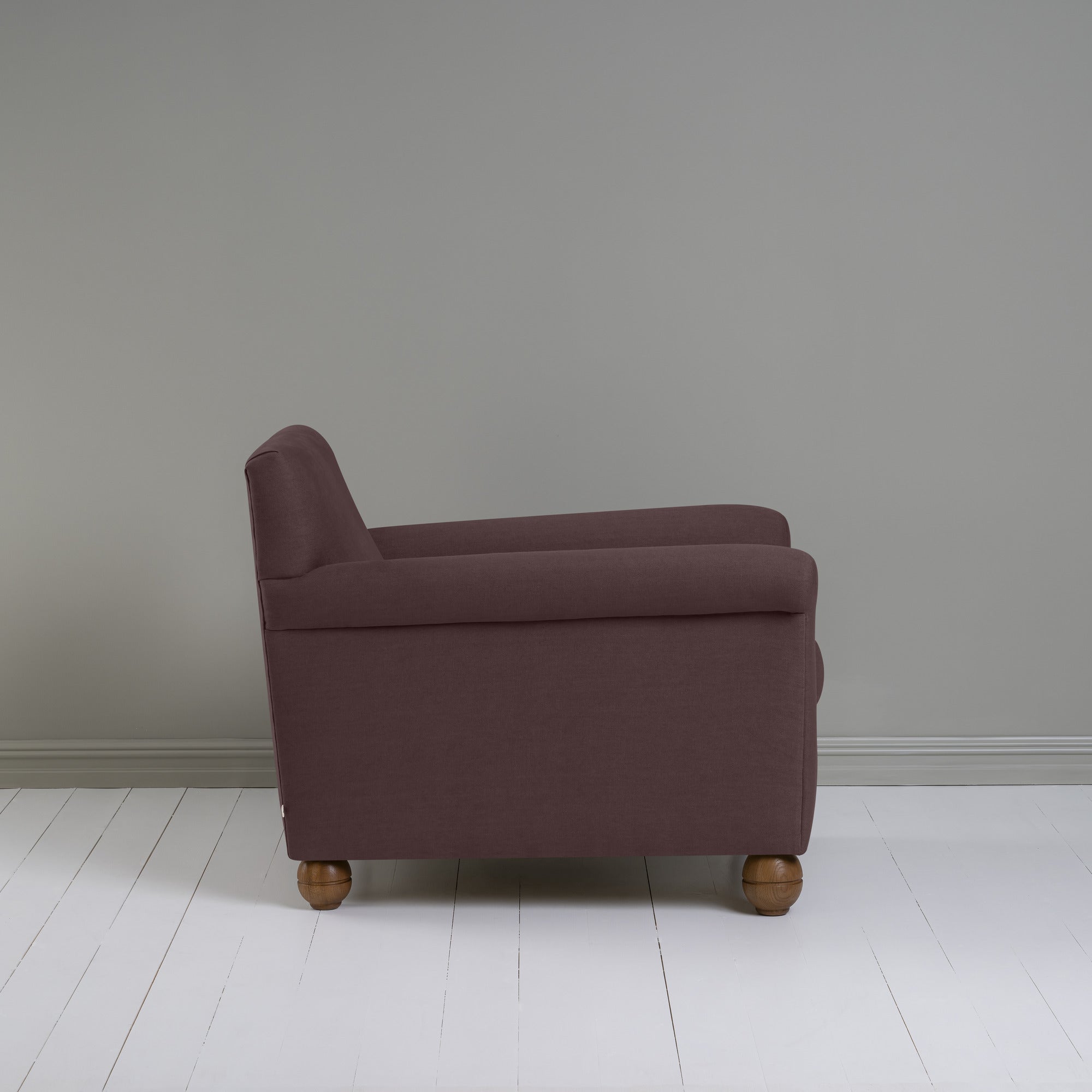  Idler Armchair in Laidback Linen Damson Side View - By NiX 