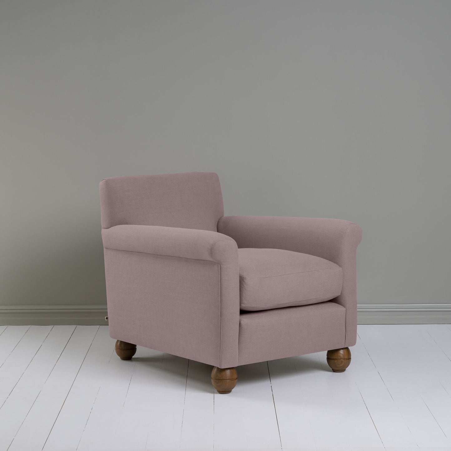 Idler Armchair in Laidback Linen Heather With Round Wooden Foot - By NiX