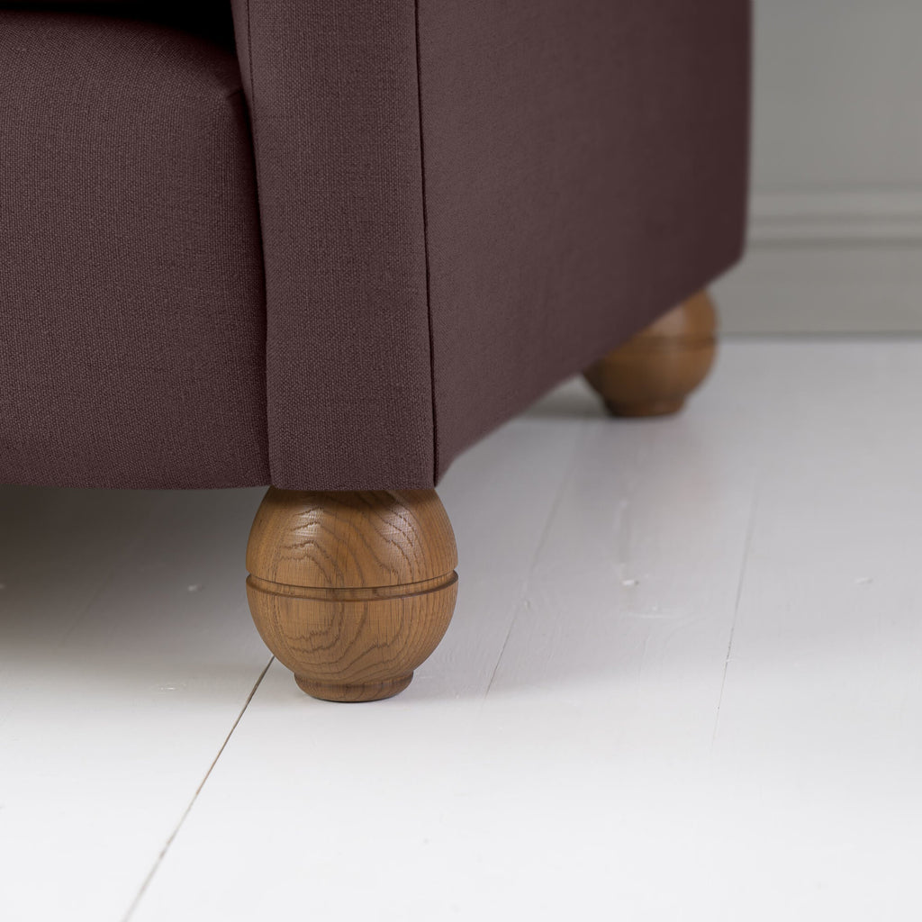  Idler Armchair in Laidback Linen Damson With Round Wooden Foot - By NiX 