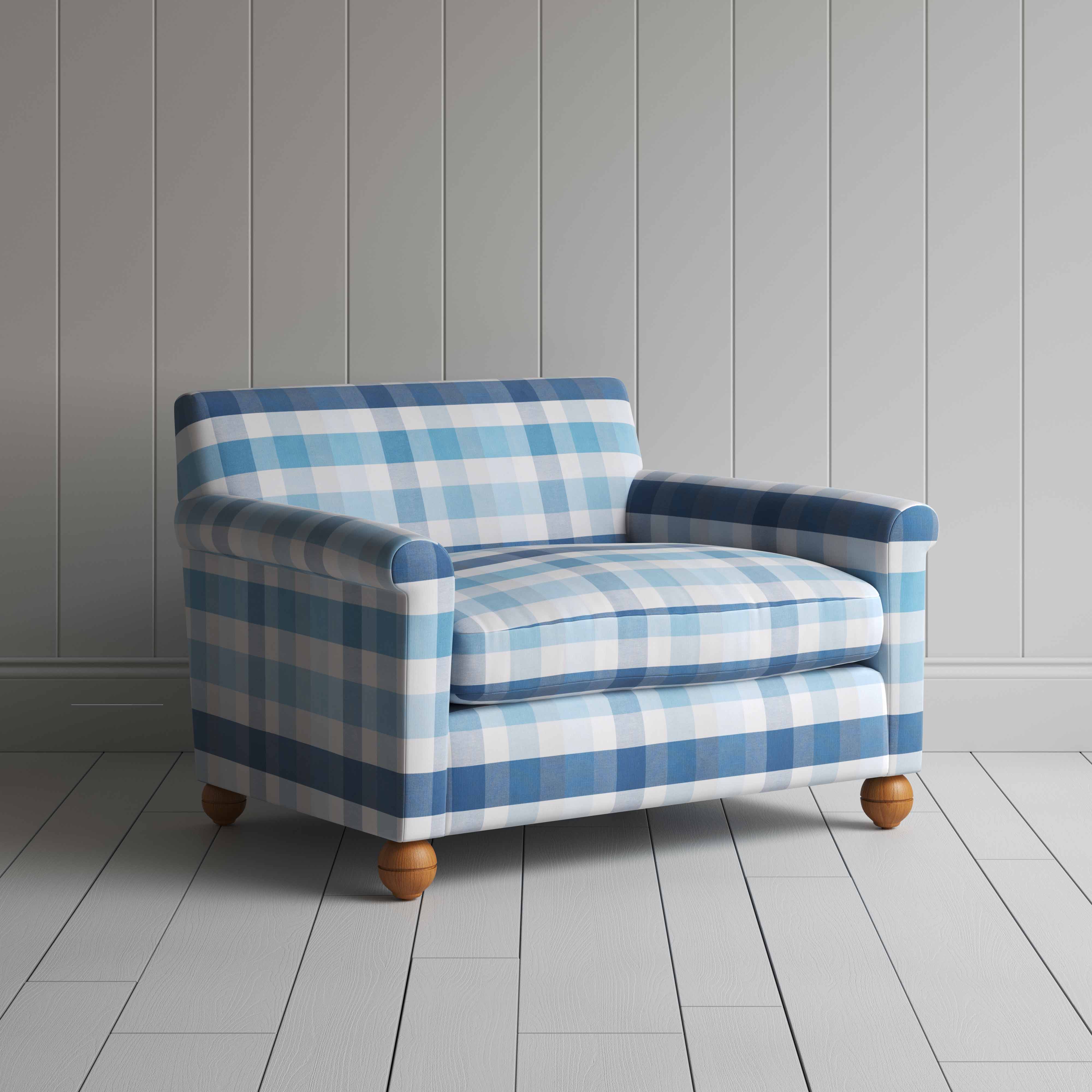  Idler Love Seat in Checkmate Cotton, Blue - Nicola Harding 