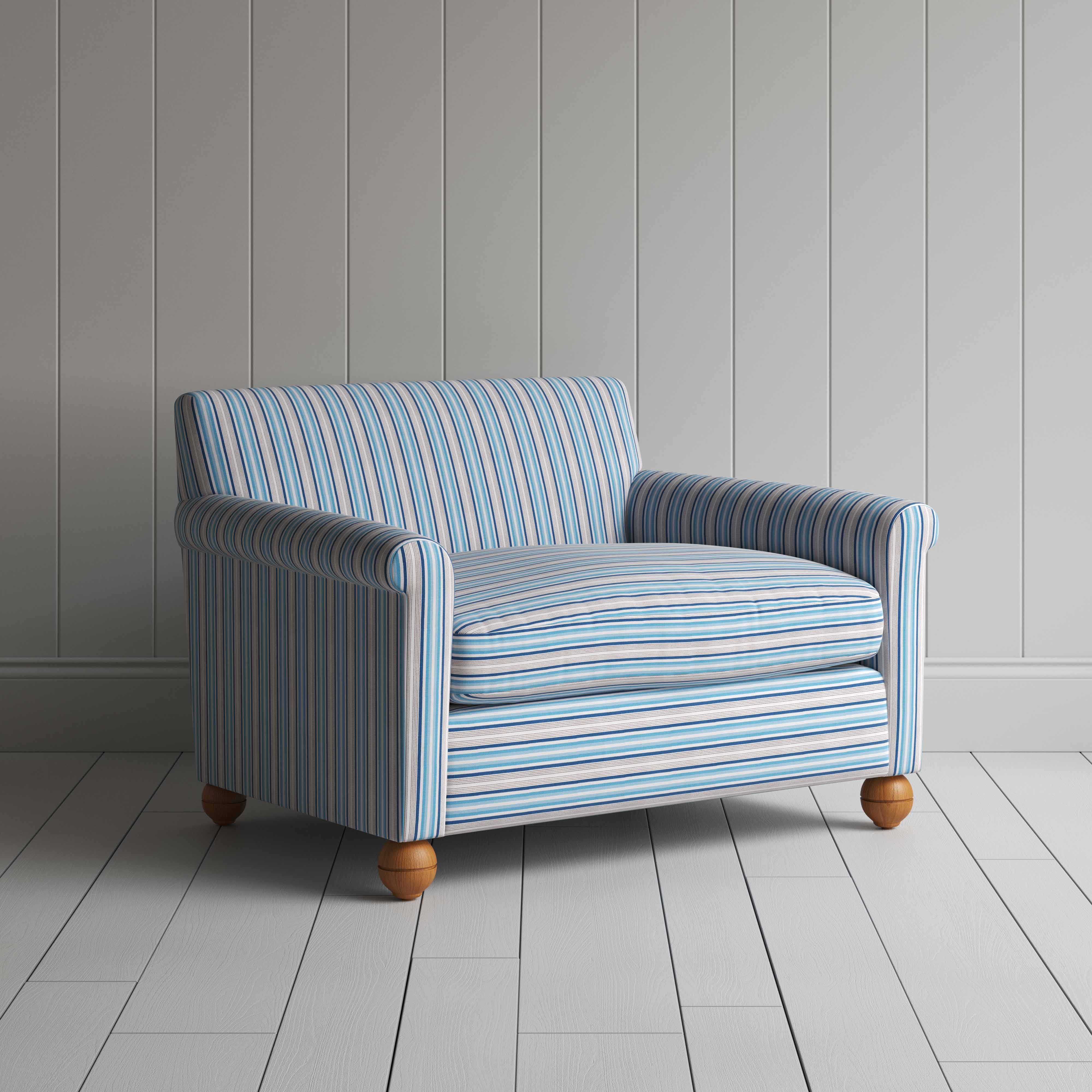  Idler Love Seat in Slow Lane Cotton Linen, Blue - Nicola Harding 
