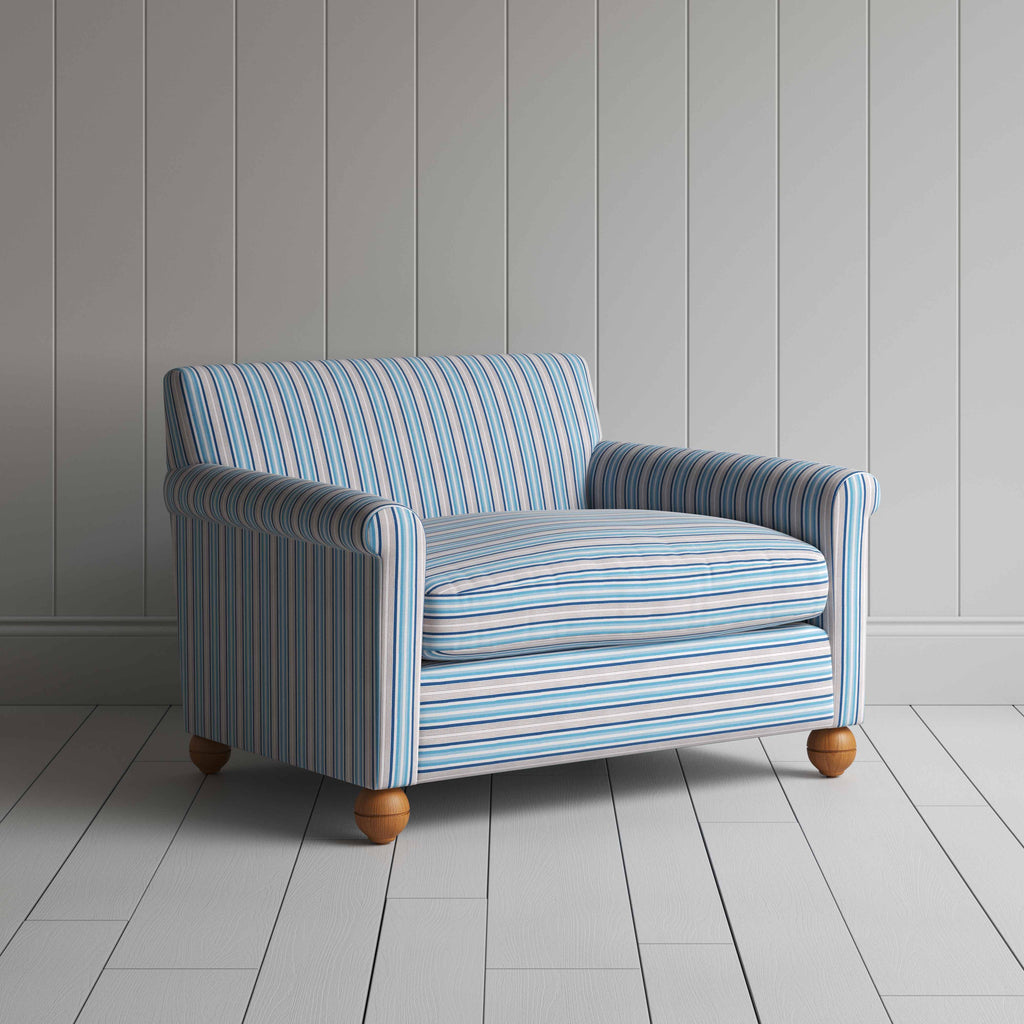  Idler Love Seat in Slow Lane Cotton Linen, Blue - Nicola Harding 