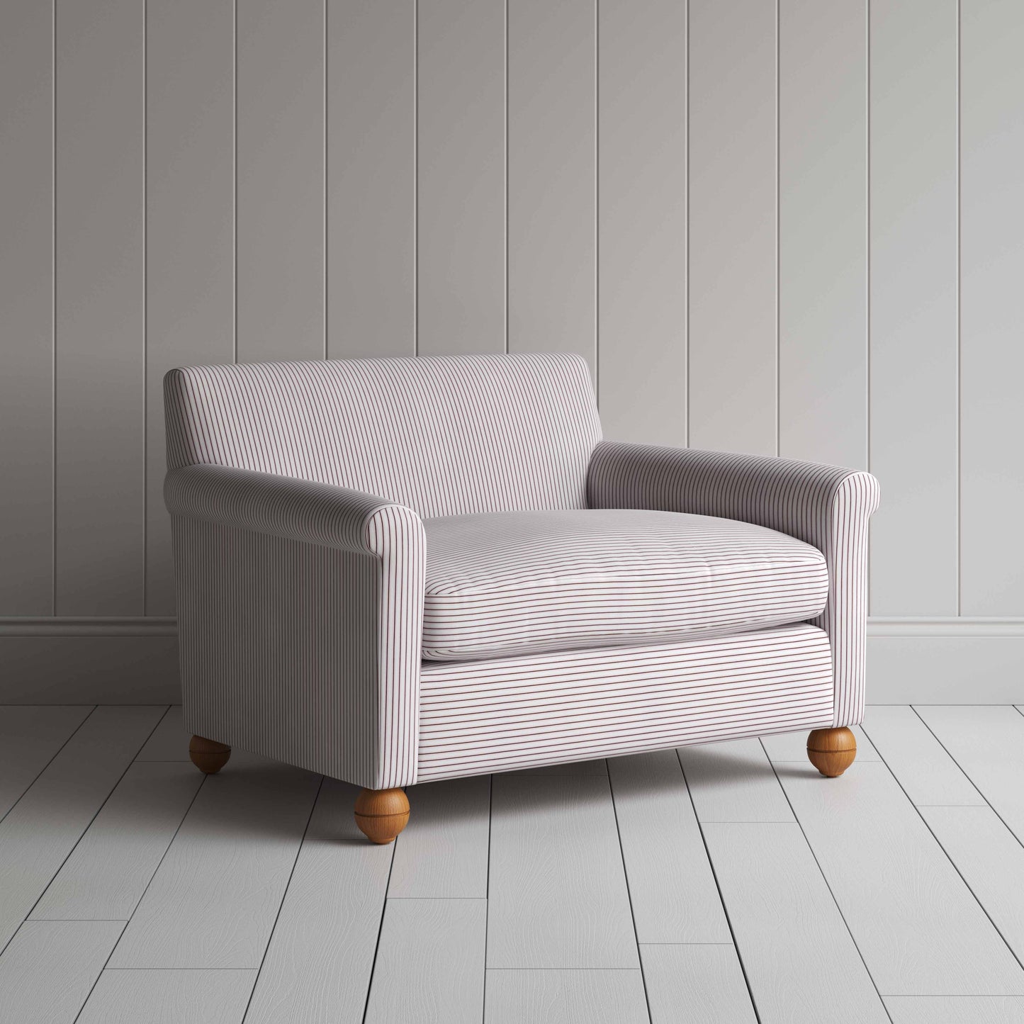 Idler Love Seat in Ticking Cotton, Berry - Nicola Harding