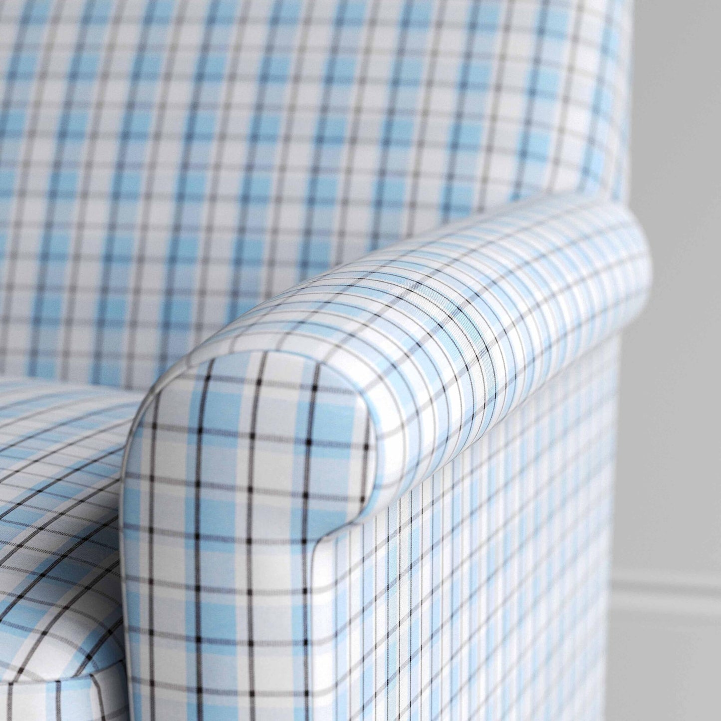 Arm Design Closeup in Square Deal Cotton, Blue Brown