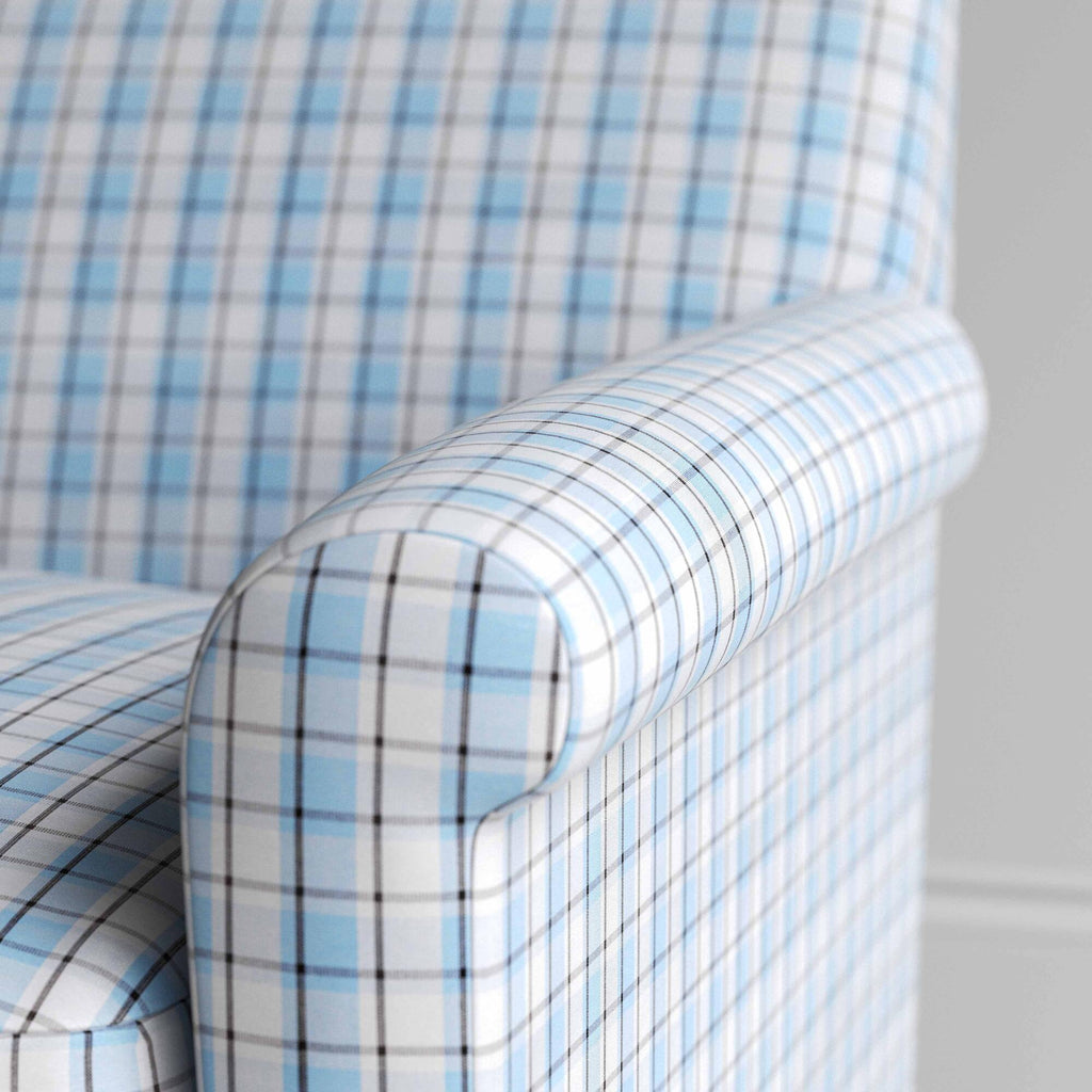  Arm Design Closeup in Square Deal Cotton, Blue Brown 