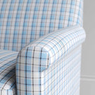  Arm Design Closeup in Square Deal Cotton, Blue Brown 