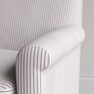  Idler 4 Seater Sofa in Ticking Cotton, Berry, Arm Design Closeup - By NiX 