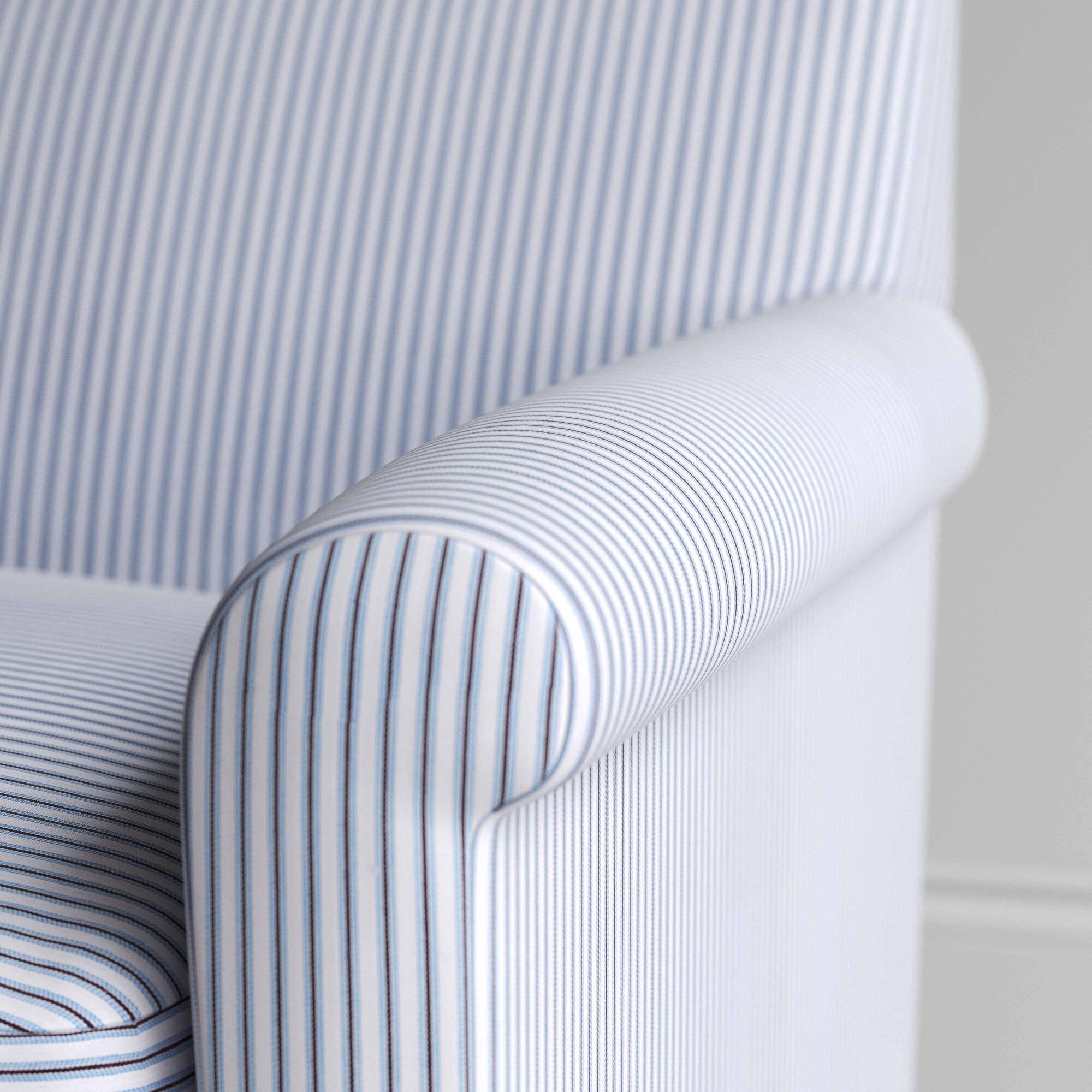  Idler 4 Seater Sofa in Ticking Cotton, Aqua Brown, Arm Design Closeup - NiX 