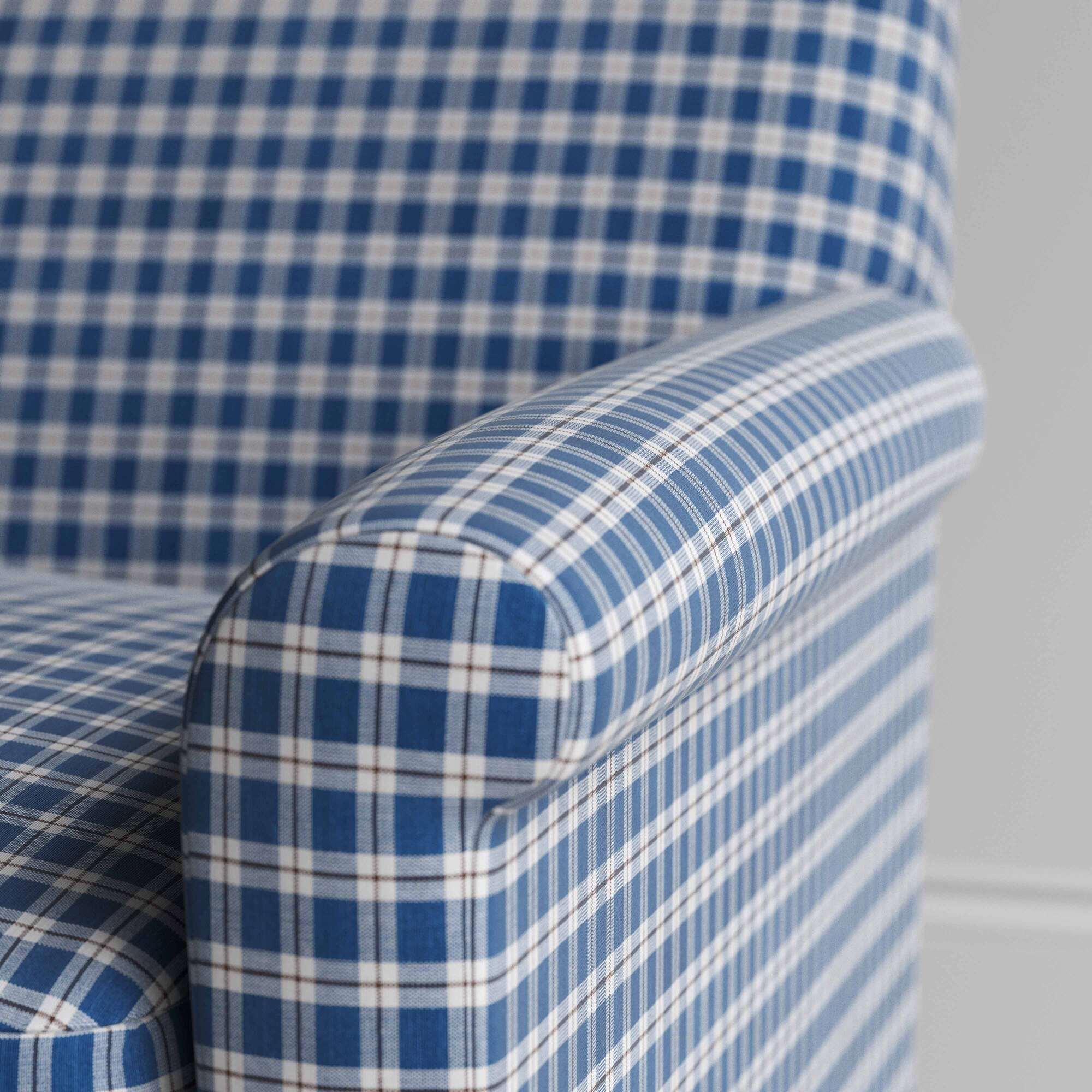  Idler Love Seat in Well Plaid Cotton, Blue Brown 