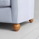  Seating Furniture in Ticking Cotton, Aqua Brown, Round Wooden Foot Closeup - By NiX 