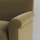 Close-up of the tailored armrest on the Sepia velvet Idler by Nix.