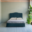  Cloud Nine Upholstered Bed in Intelligent Velvet Aegean with Ruffled Valance Front-View. 