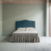 image of Cloud Nine Upholstered Bed in Intelligent Velvet Aegean with Ticking Cotton Ruffled Valance