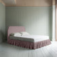 Dream Ticket Upholstered Bed in Laidback Linen Heather with Ruffled Valance.