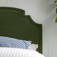 Seventh Heaven Upholstered Bed in Intelligent Velvet Juniper with Kick Pleat Valance head design.