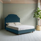 Seventh Heaven Upholstered Bed in Intelligent Velvet Aegean without Valance.