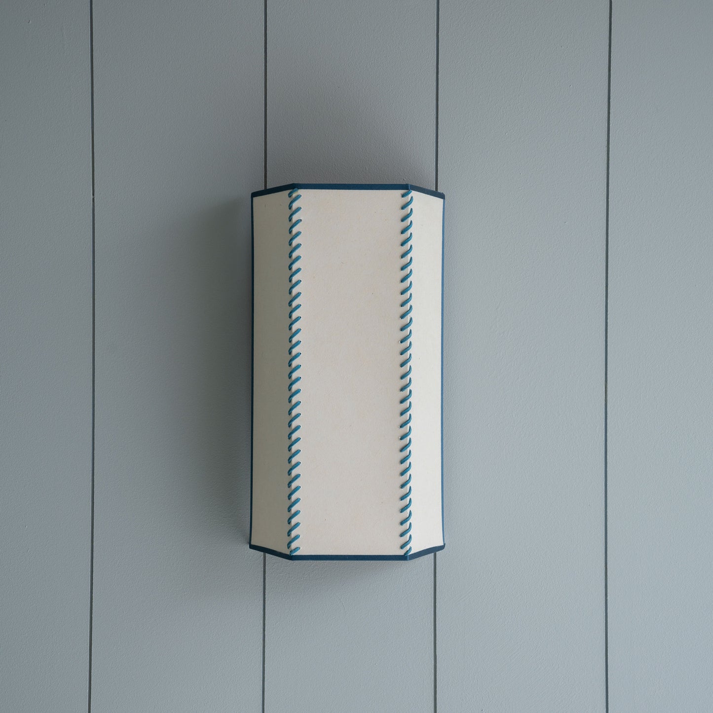 Stitch In Time Wall Light in Soft White with Peacock Blue Trim & Stitching By NiX