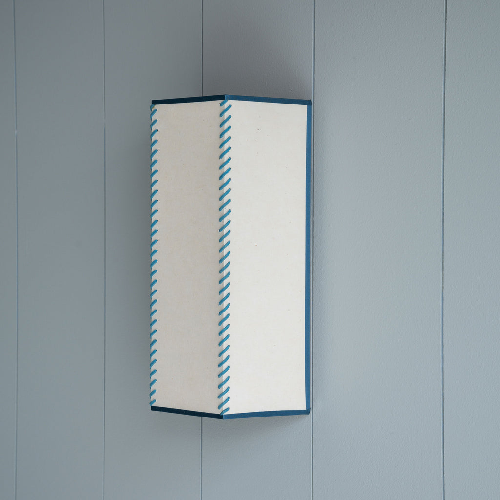  Stitch In Time Wall Light in Soft White with Peacock Blue Trim & Stitching, Side View - By NiX 