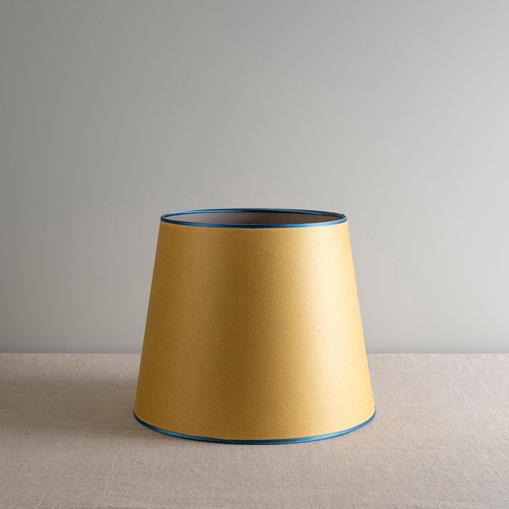 image of Humbug Straight Empire Paper Lamp Shade in Mustard with Blue Trim