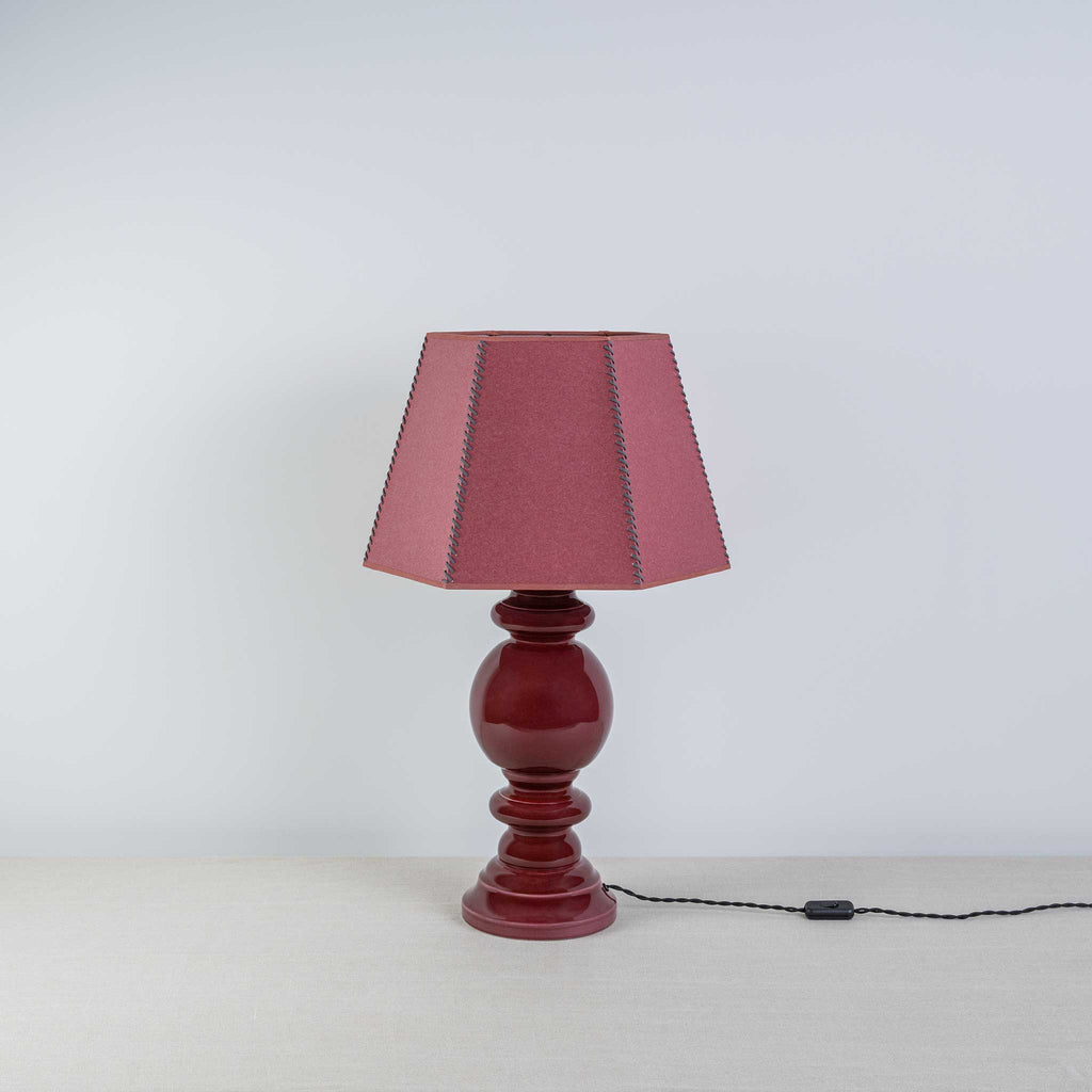  Townhouse Hexagonal Lamp Shade in Burgundy with Pink Trim & Stitching 