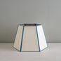  Townhouse Hexagonal Lamp Shade in Soft White with Peacock Blue Trim & Stitching 