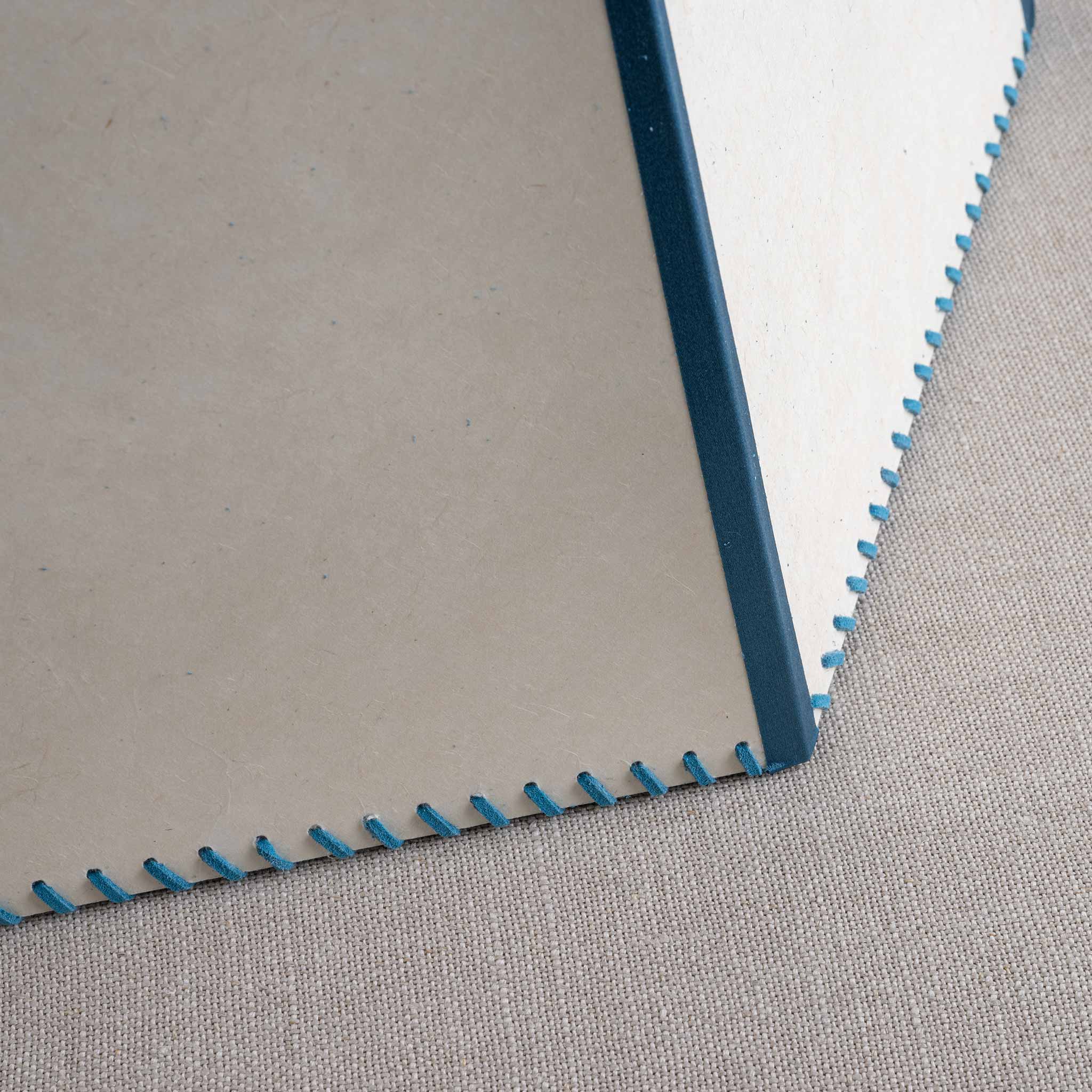  Townhouse Hexagonal Lamp Shade in Soft White with Peacock Blue Trim & Stitching 