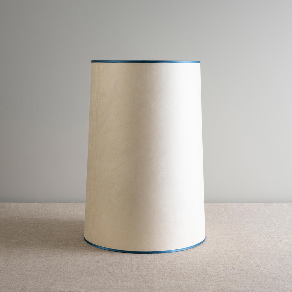 image of Whimsical Tall Straight Empire Lamp Shade in Soft White with Peacock Blue Trim