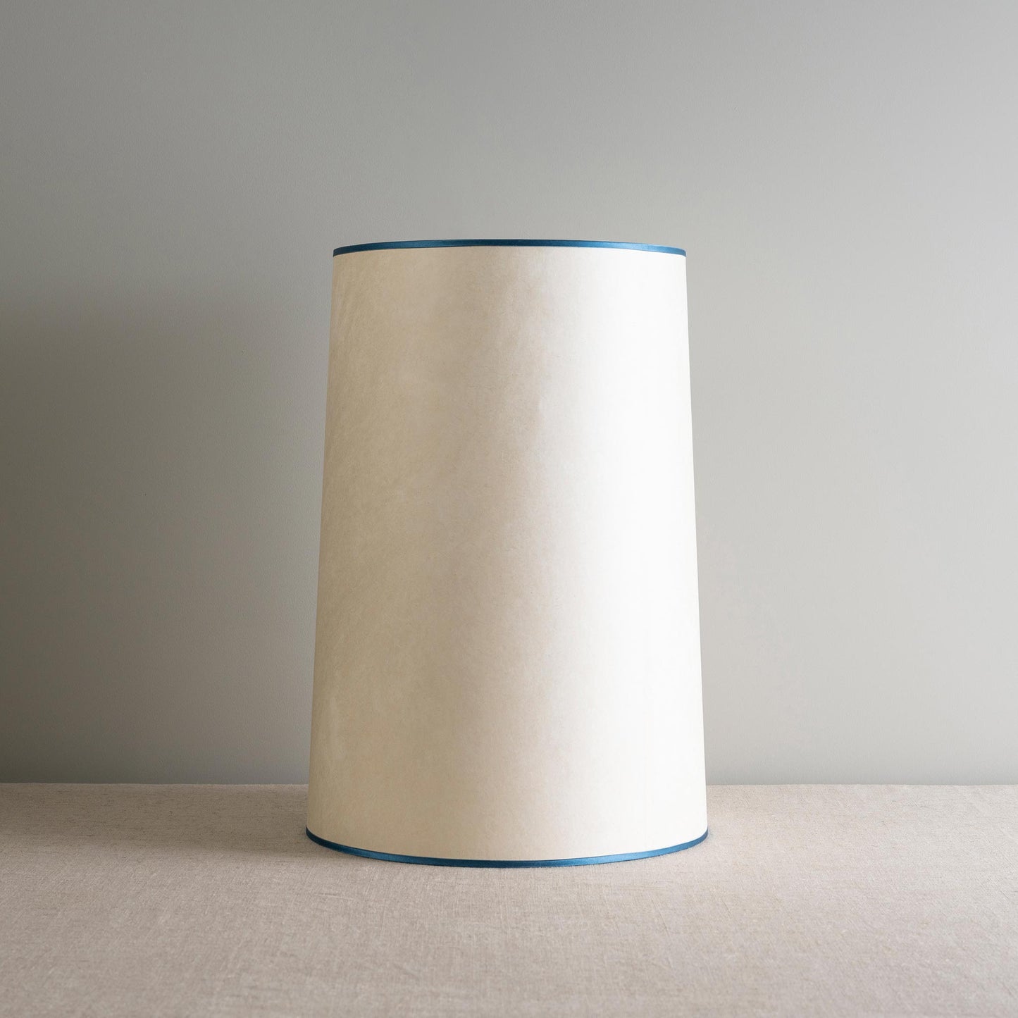 Whimsical Tall Straight Empire Lamp Shade in Soft White with Blue Trim