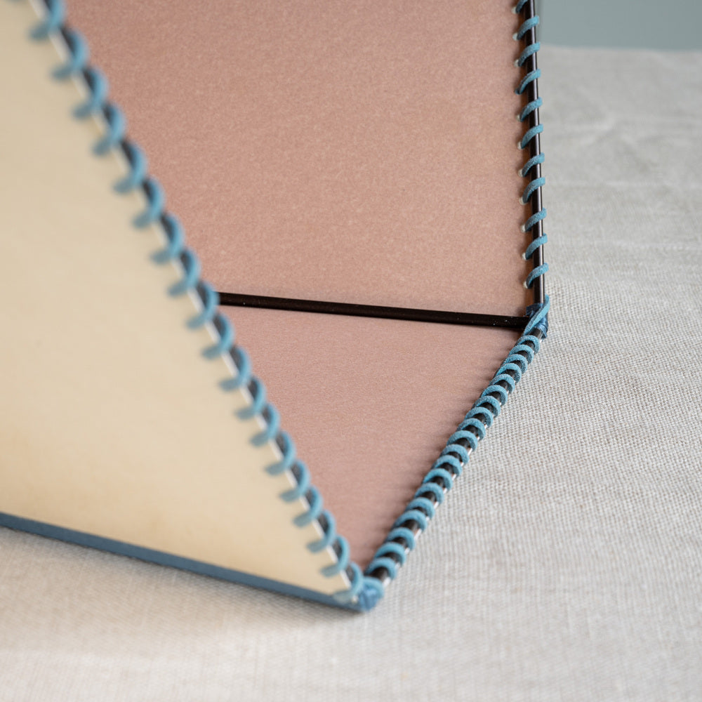  Townhouse Hexagonal Lamp Shade in Soft White with Peacock Blue Trim & Stitching 