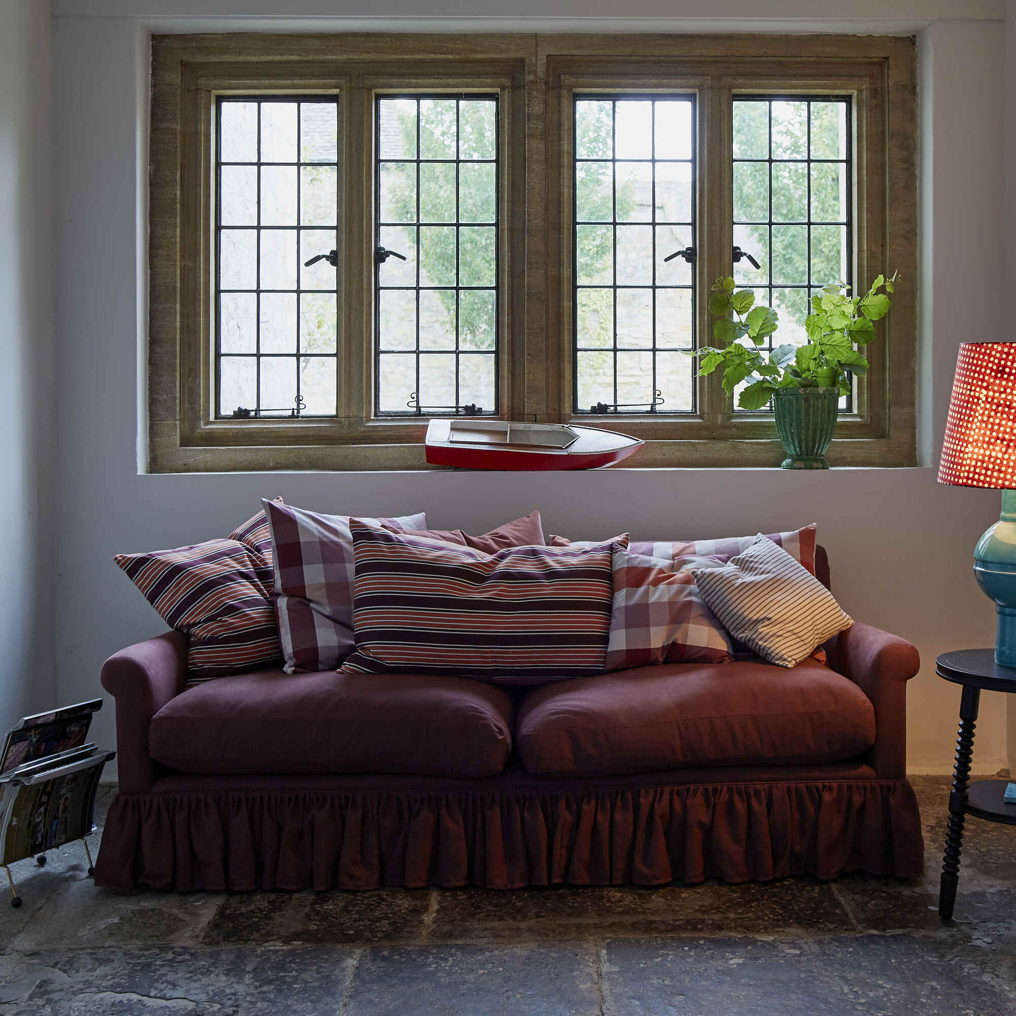  Curtain Call 3 Seater Sofa in Ticking Cotton, Berry 