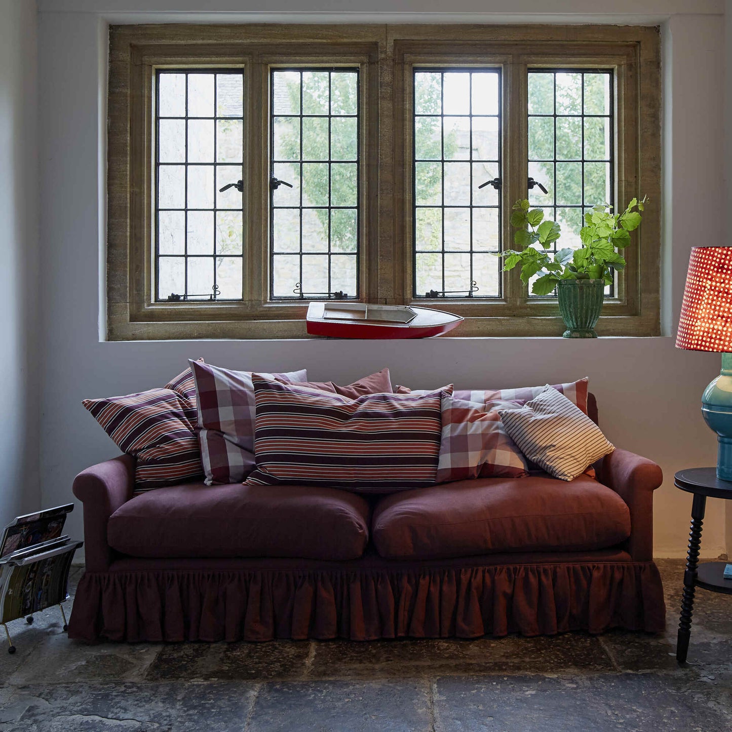 Curtain Call 3 Seater Sofa in Ticking Cotton, Berry