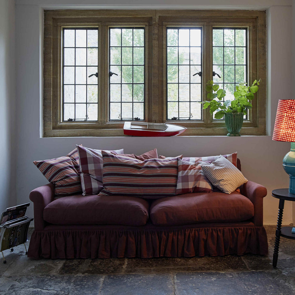  Curtain Call 3 Seater Sofa in Ticking Cotton, Berry 