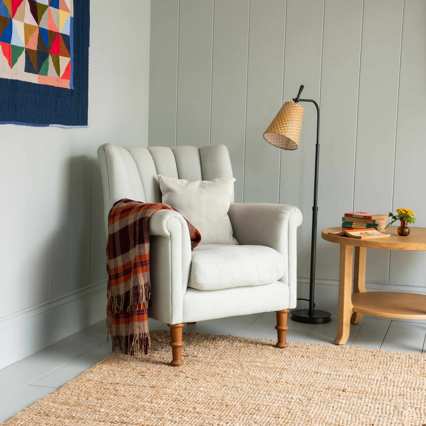 Time Out Armchair in Square Deal Cotton, Blue Brown