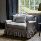 Curtain Call Love Seat in Ticking Cotton, Berry
