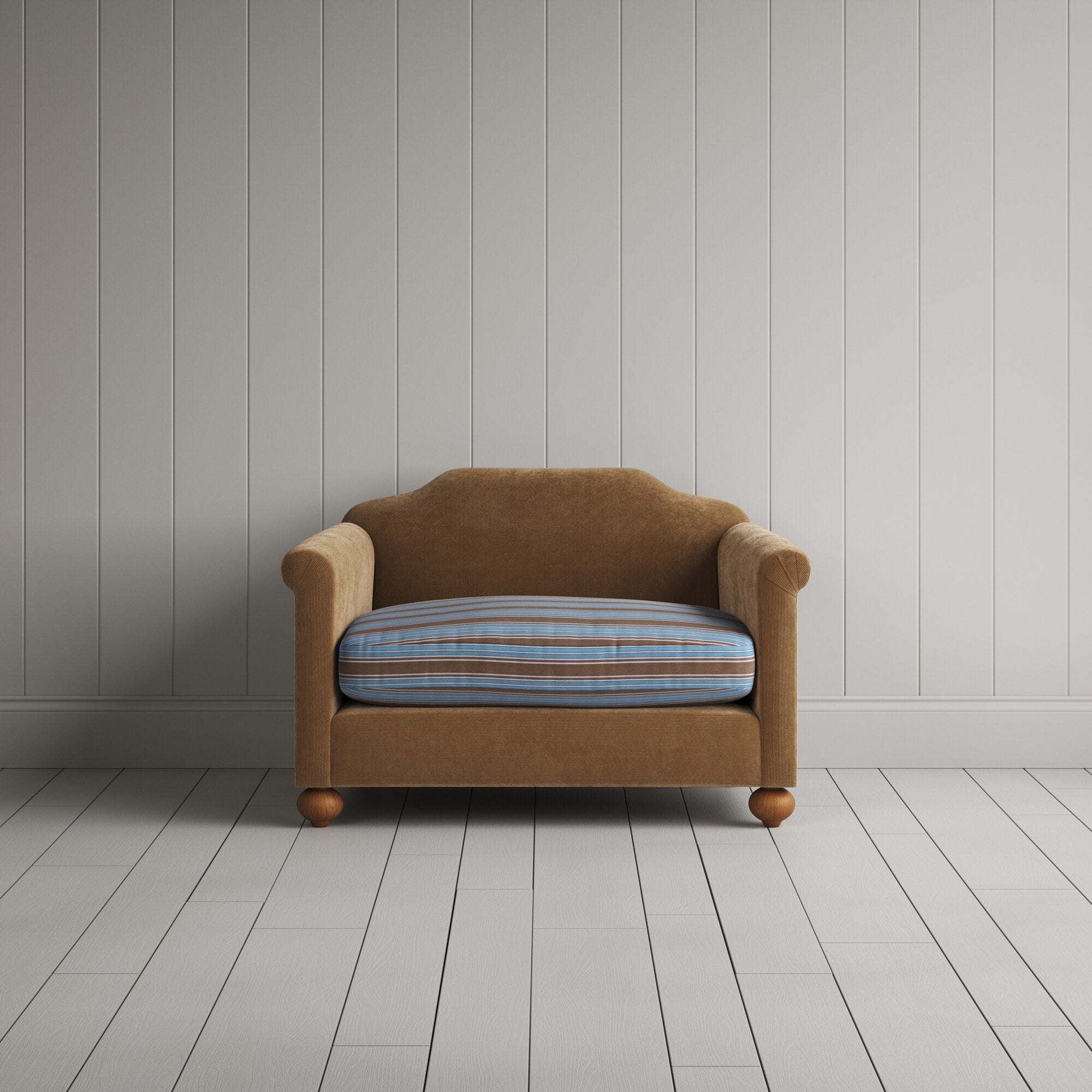  Dolittle Love Seat in Classic Corduroy Stone Beige Frame and Regatta Blue Seat 