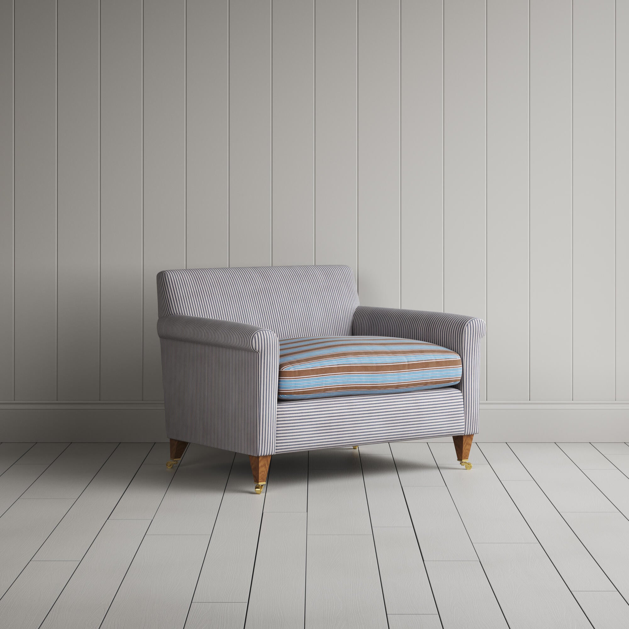  Idler Love Seat in Ticking Blue Brown Frame and Regatta Blue Seat 