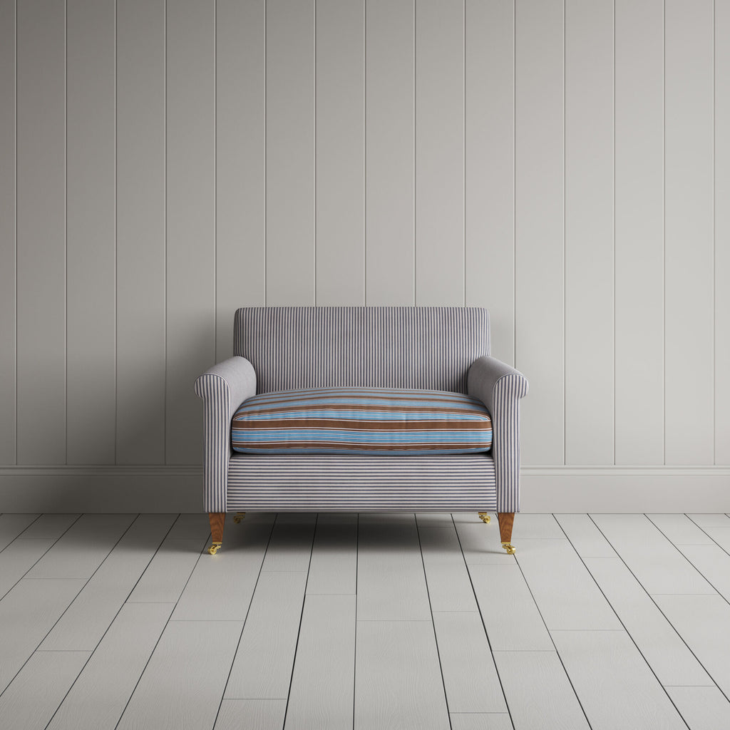  Idler Love Seat in Ticking Blue Brown Frame and Regatta Blue Seat 