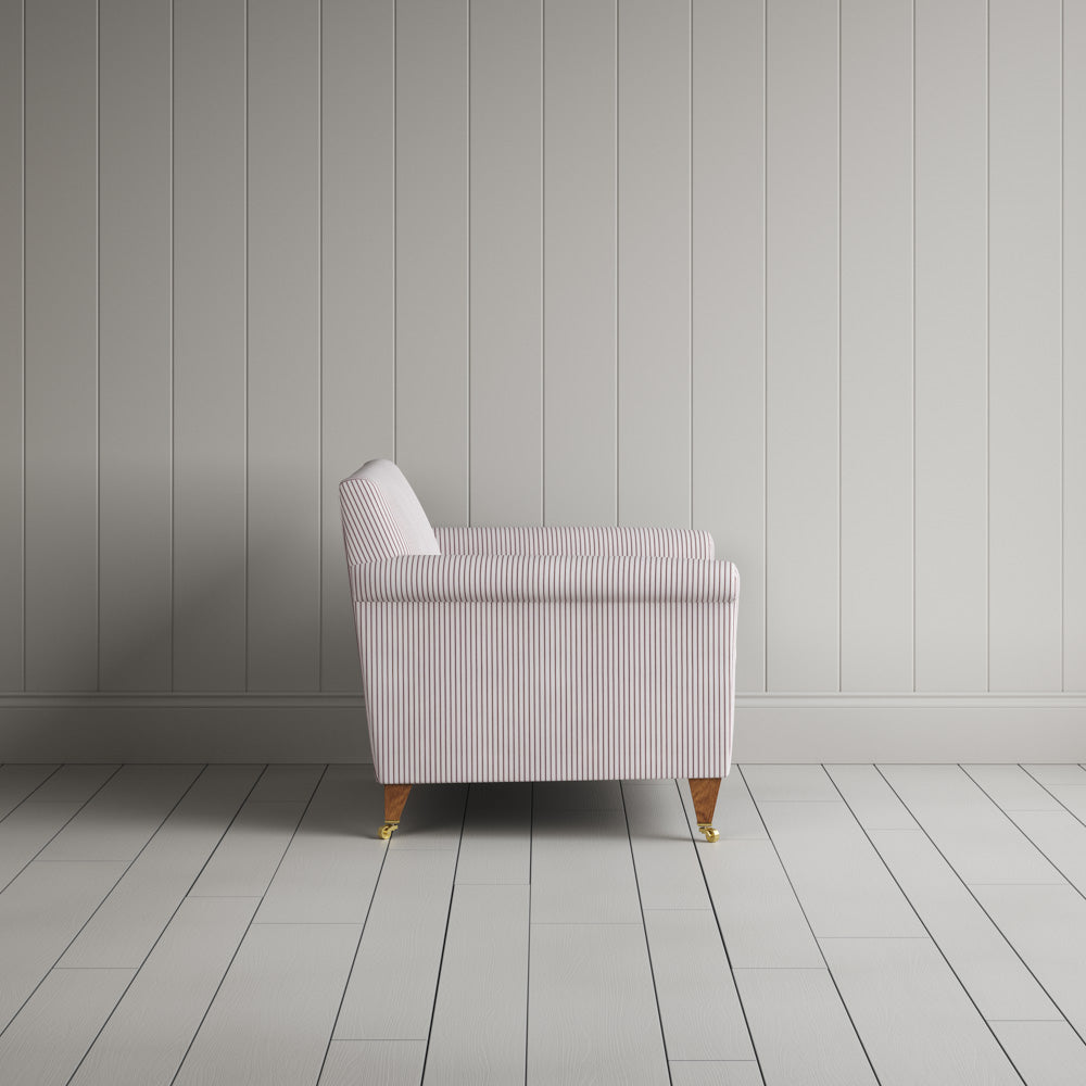  Idler Love Seat in Ticking Berry Frame and Intelligent Velvet Damson Seat 