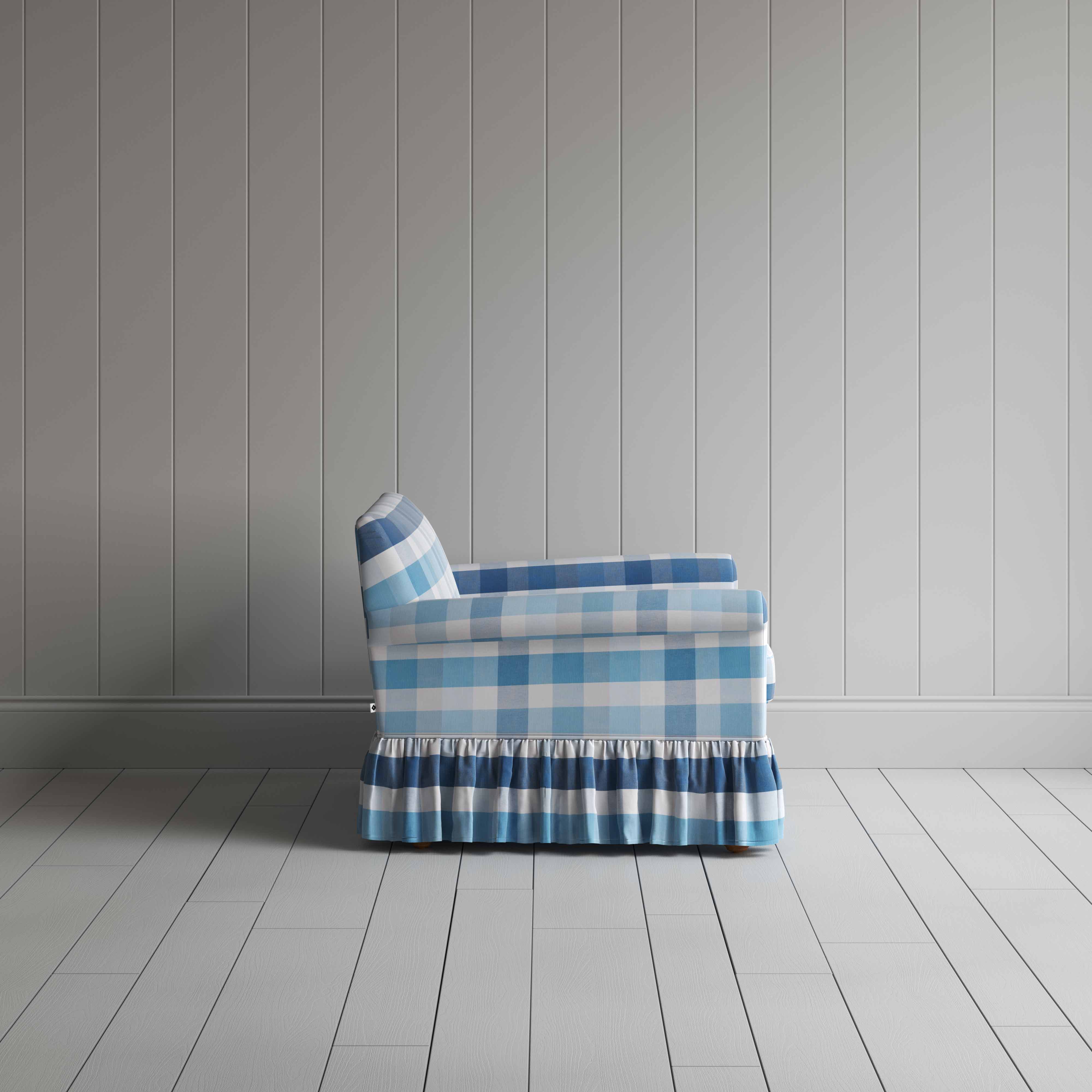  Curtain Call Love Seat in Checkmate Cotton, Blue - Nicola Harding 