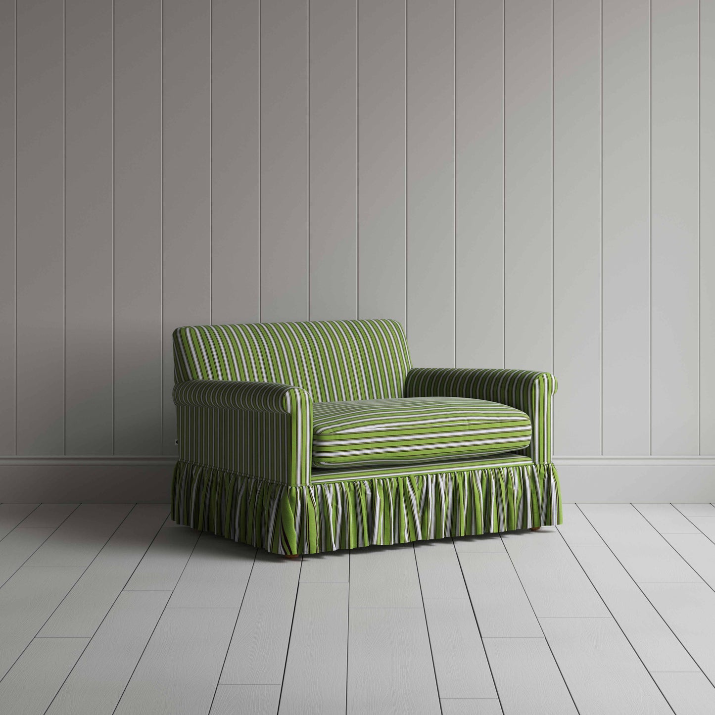 Curtain Call Love Seat in Colonnade Cotton, Green and Wine - Nicola Harding